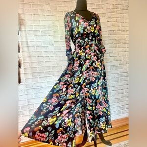 Ghost London Multi Color Black Floral Print Dress Size Small